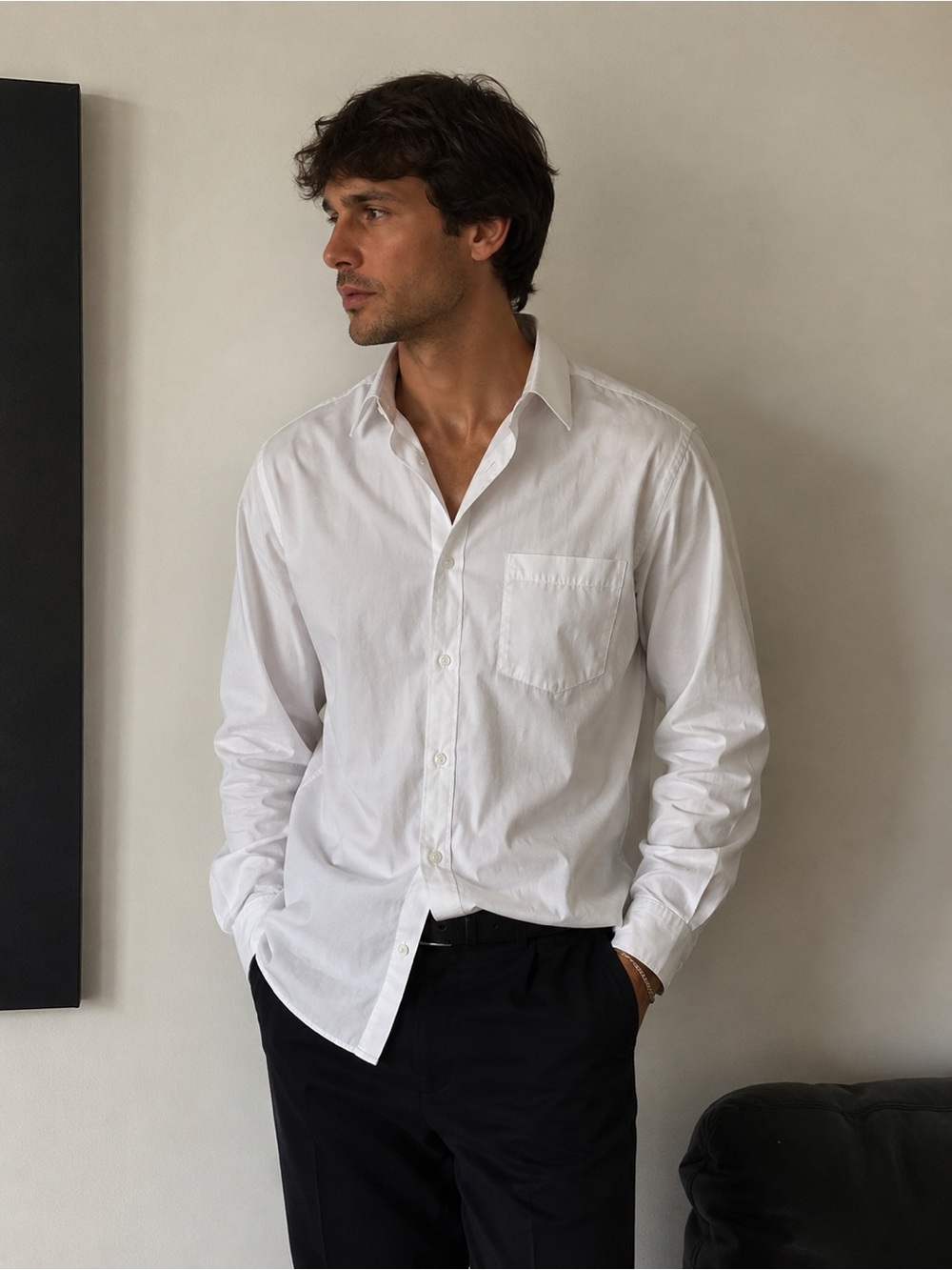 Bespoke Clean White Long-Sleeve Dress Shirt